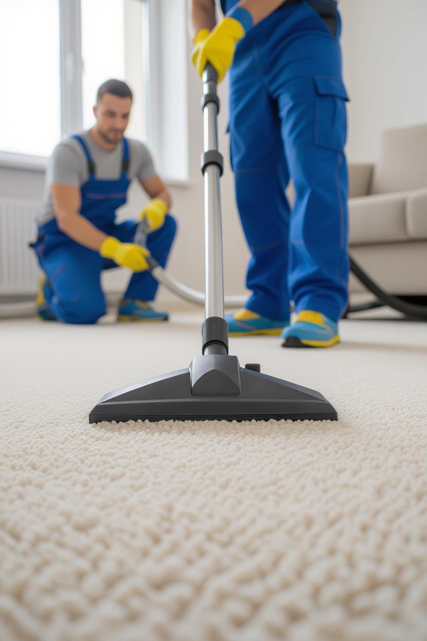 E Carpet Care team cleaning carpets